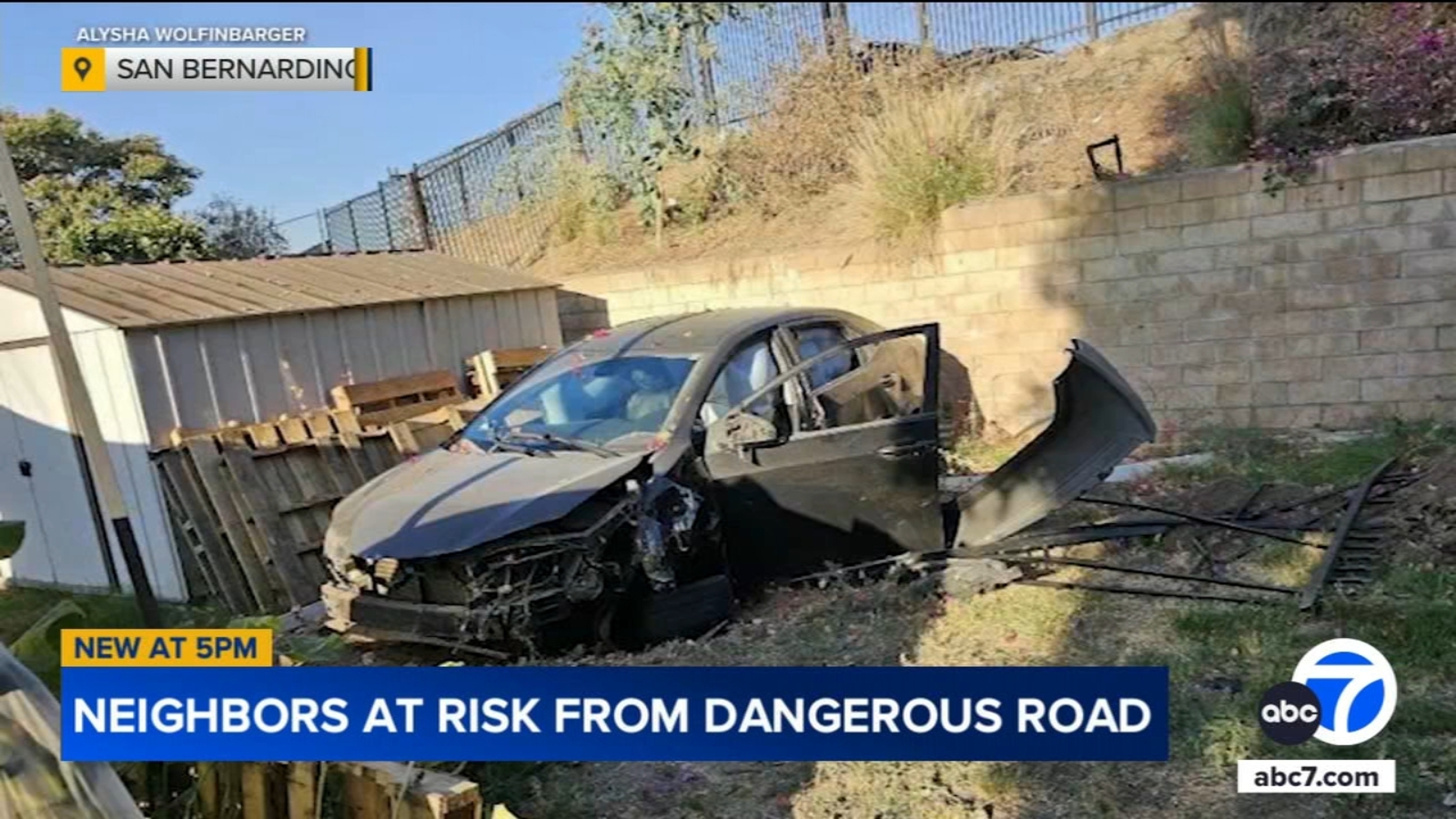 ‘We’re just tired of seeing cars in our backyard’: San Bernardino woman warns of dangerous road