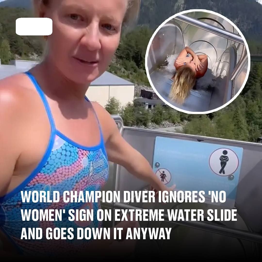 World champion diver ignores ‘no women’ sign on extreme water slide and goes down it anyway