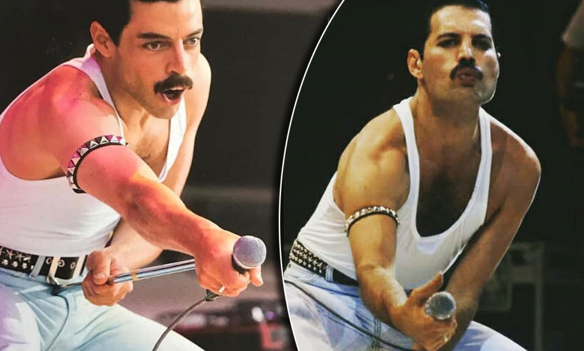 Freddie Mercury And Rami Malek Side By Side In Bohemian Rhapsody Movie