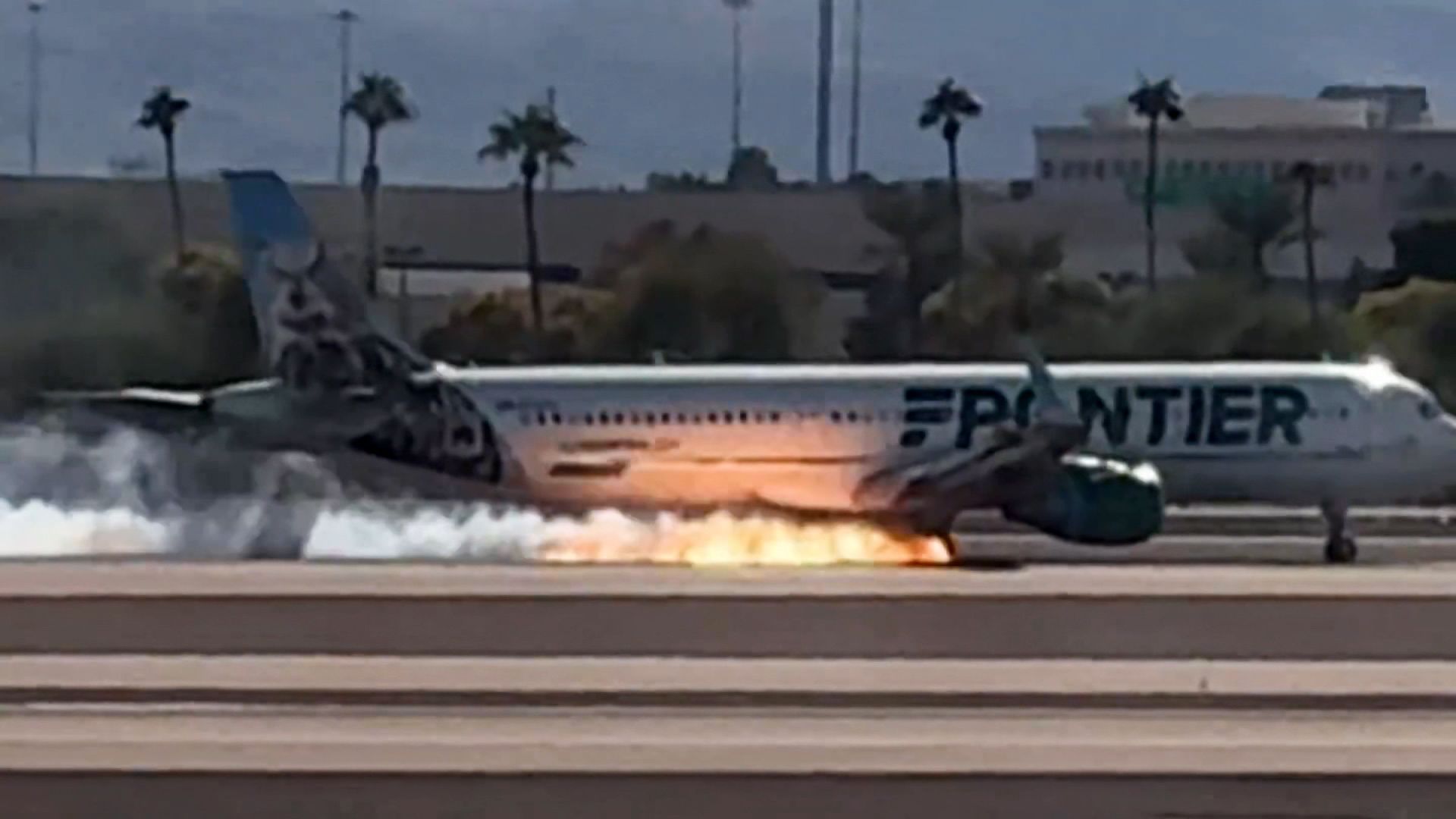 Frontier AirlinesPlane Erupts In Flames In Nevada …Tires Reportedly Blew Out